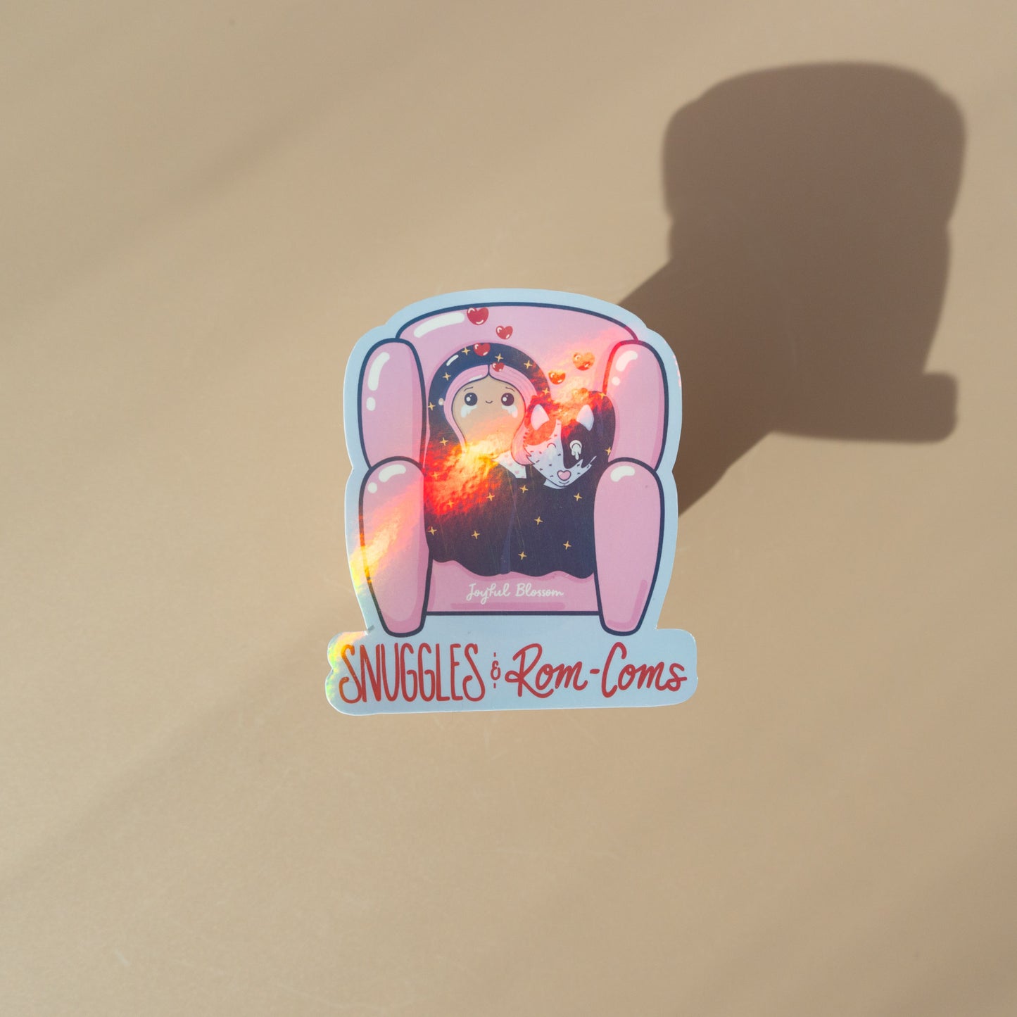 "Snuggles and Rom-Coms" Holographic Sticker - Carry the Cozy With You